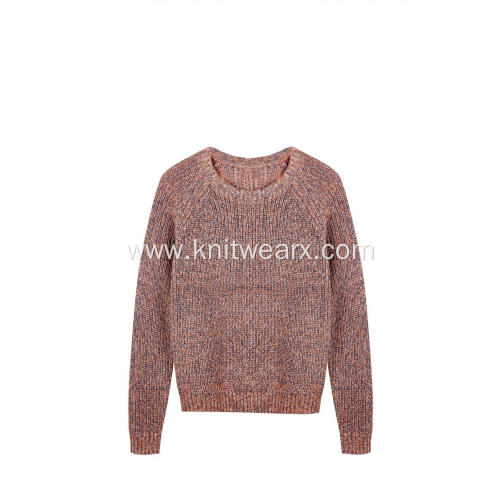 Women's Knitted Fancy Crew-Neck Chunky Pullover